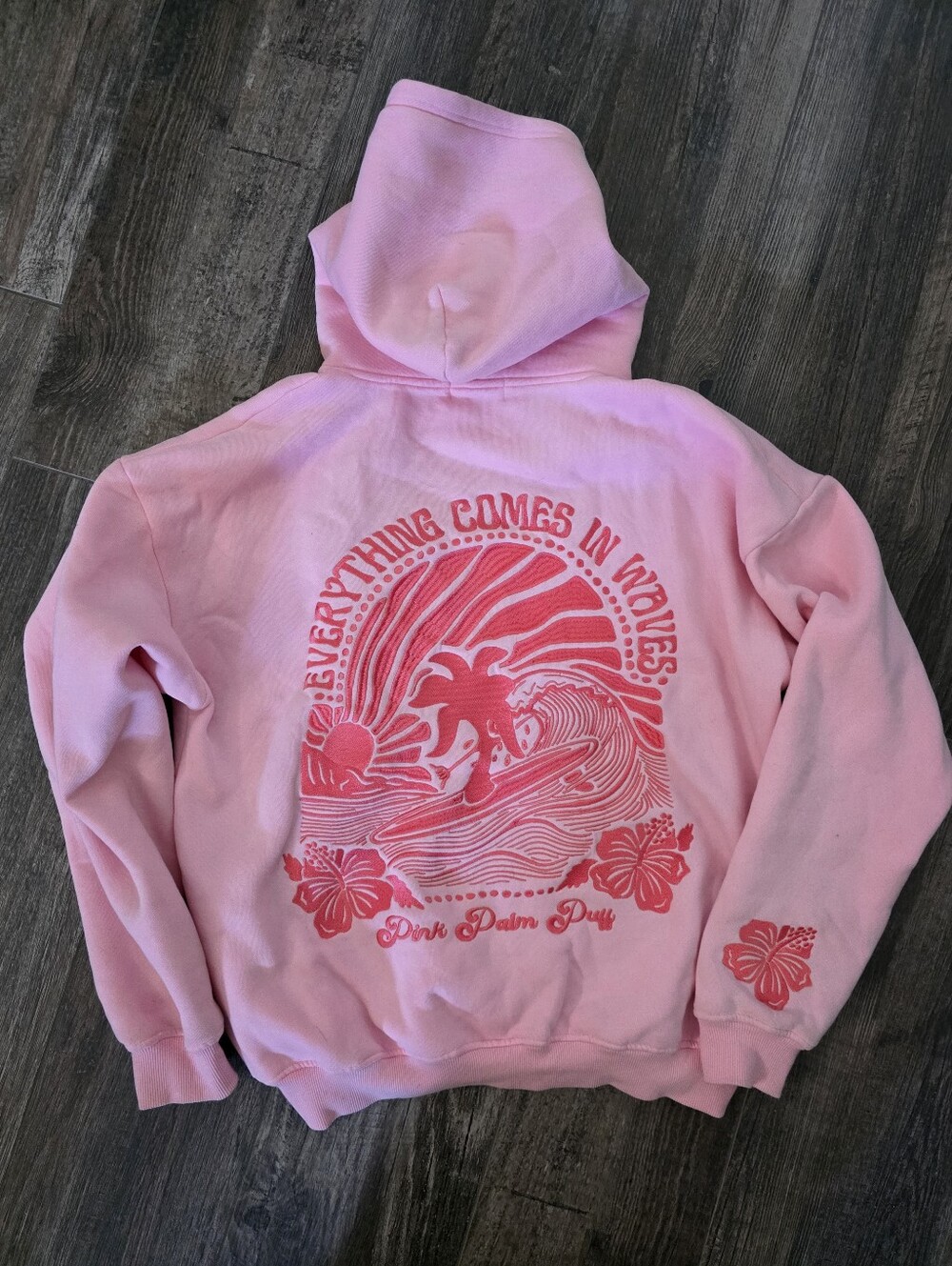 Pink Palm Puff Hoodie Sweatshirt